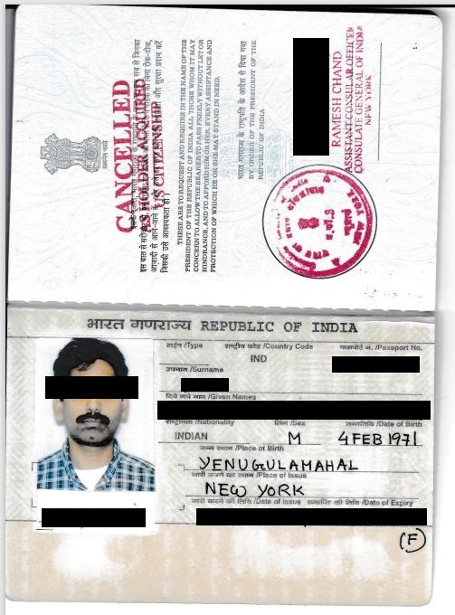 Surrendered Indian passport